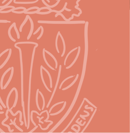An illustration of the Havergal crest done in a light peach outline on a dark peach background.
