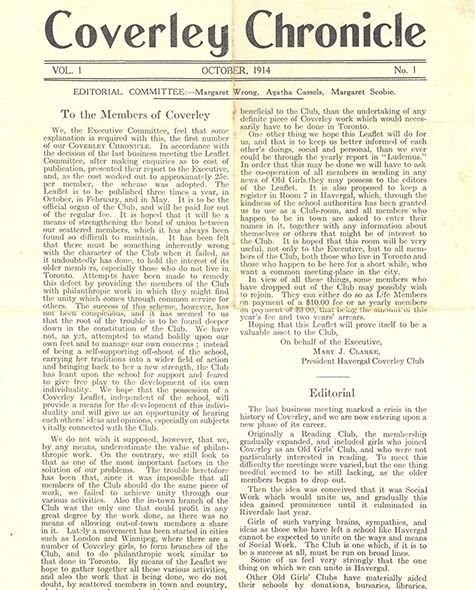 The front cover of the first edition of the Coverley Chroncle dated October 1914.