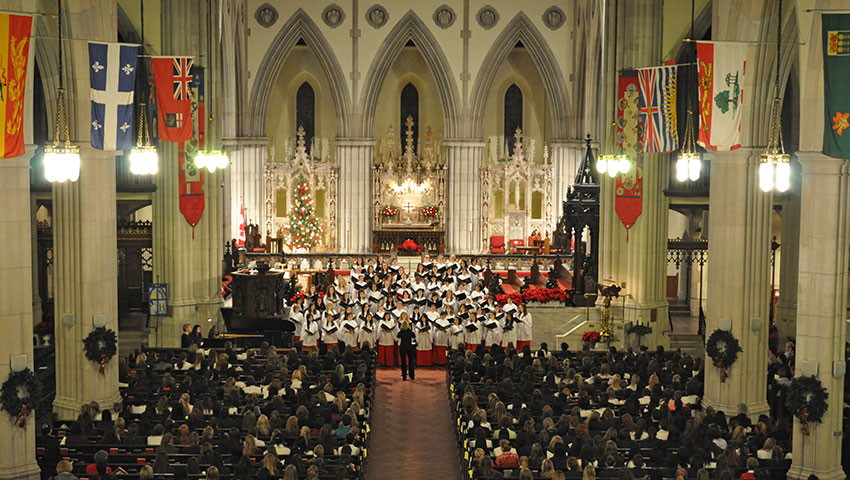 Students sing at St. Paul's Bloor St. church at Carol Service.