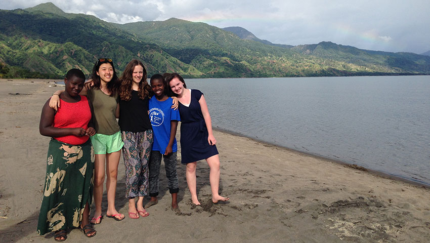 Students with their friends in Tanzania.