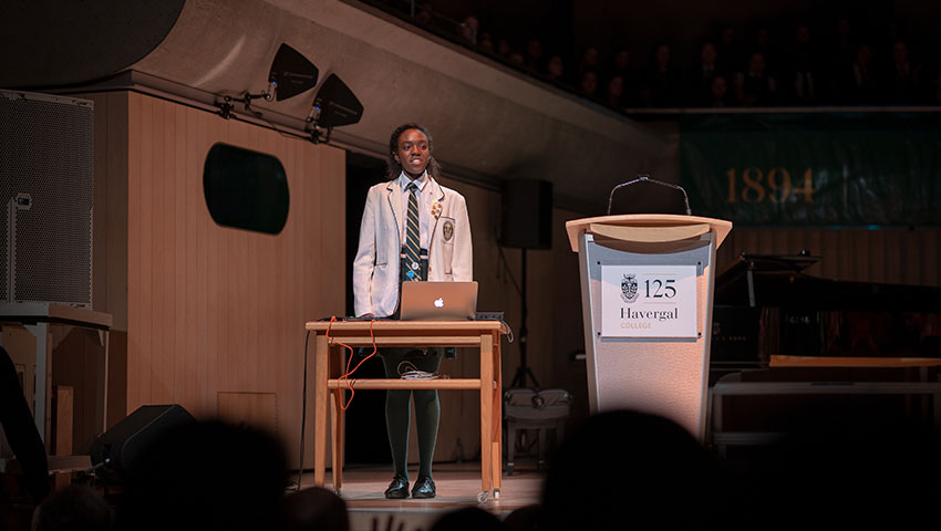 A student plays electronic music at Roy Thomson Hall.