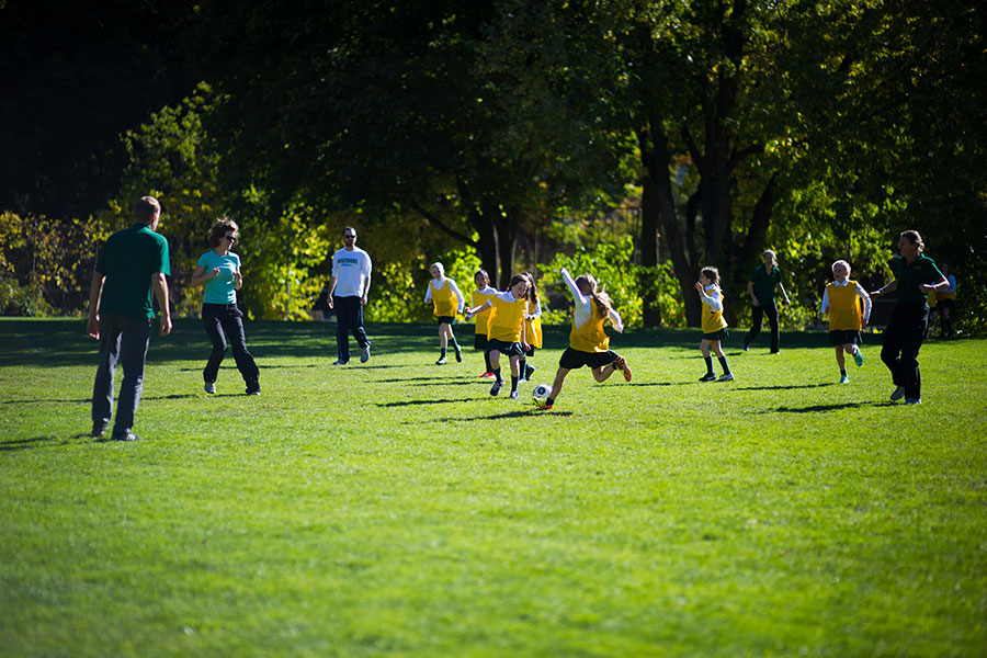 Students play soccer on the Lower Pitch.