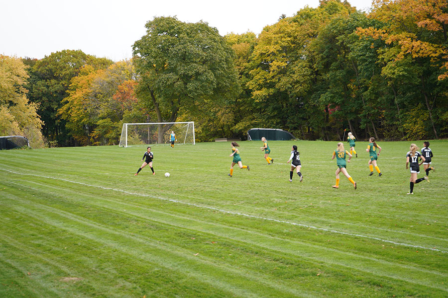 Students play soccer on Ratcliffe Field.