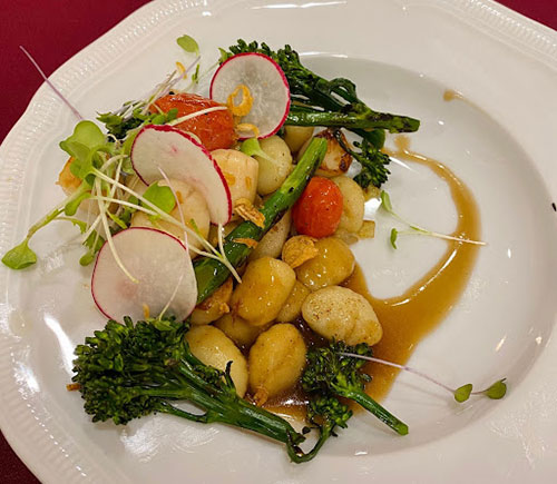 Vegetables plated for Valentine's Day dinner.