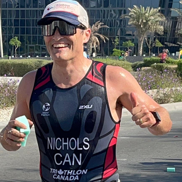 Garth Nichols running in the triathlon in Abu Dhabi.