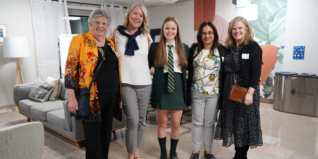 A Havergal Boarding student with alumni giving them a tour of the Boarding School.