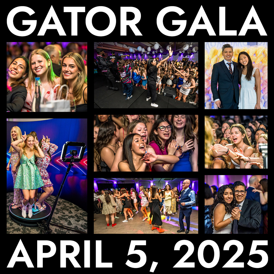 Gator Gala promotional invitation that includes photos from last year's event and has the event date.
