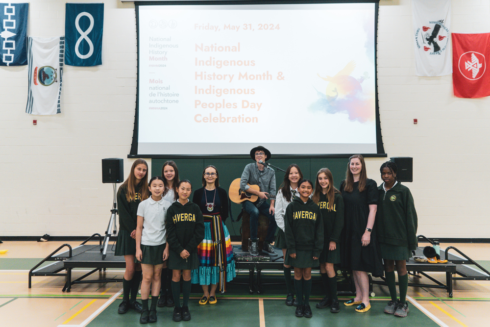 Marissa and Matthew Magneson with Grade 6 students and Havergal Integrated Arts teacher Rachel Read.