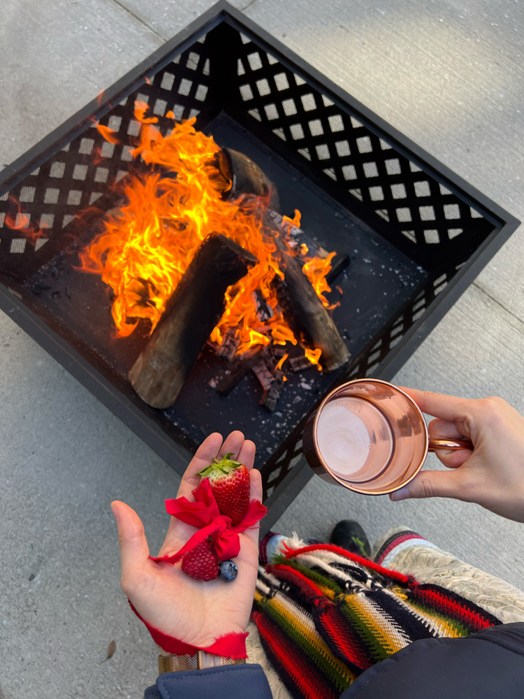 Fire and berries and water.