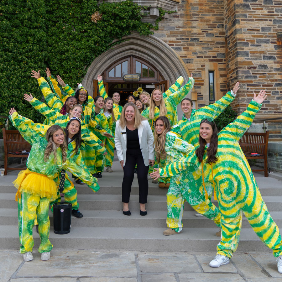 Krista Koekkoek with students on Orientation Day.