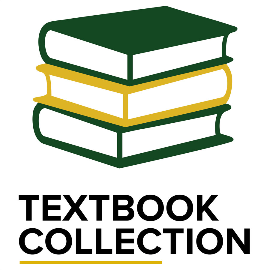 Graphic of textbooks with the words "Textbook Collection"