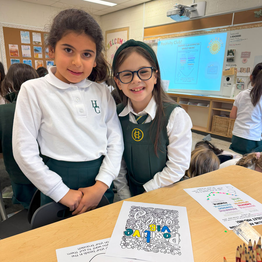Students on Thrive Day with colouring material about emotions.