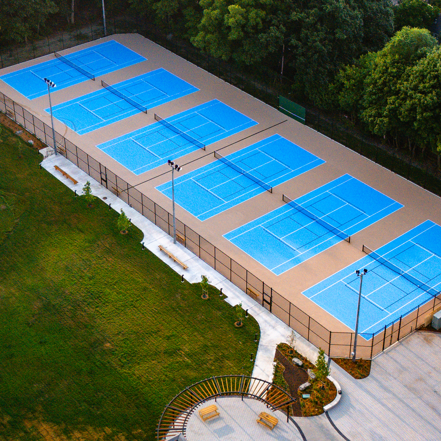 Drone view of the new tennis courts at Havergal.