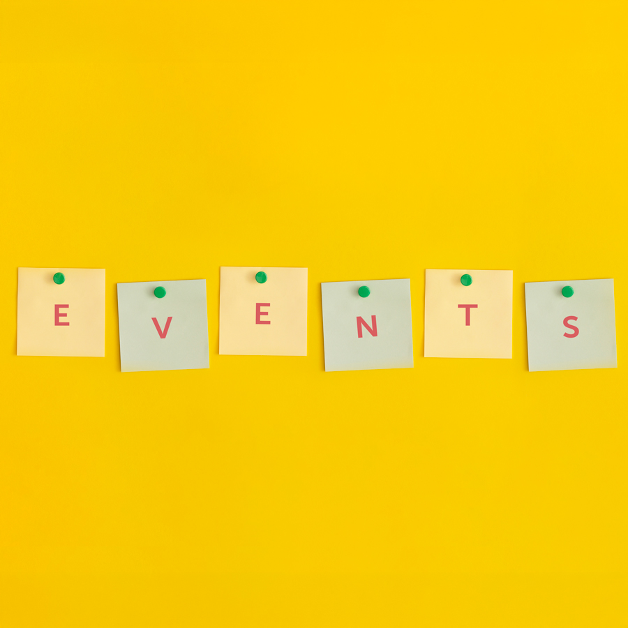 graphic that says "EVENTS" written out on Post-IT notes.